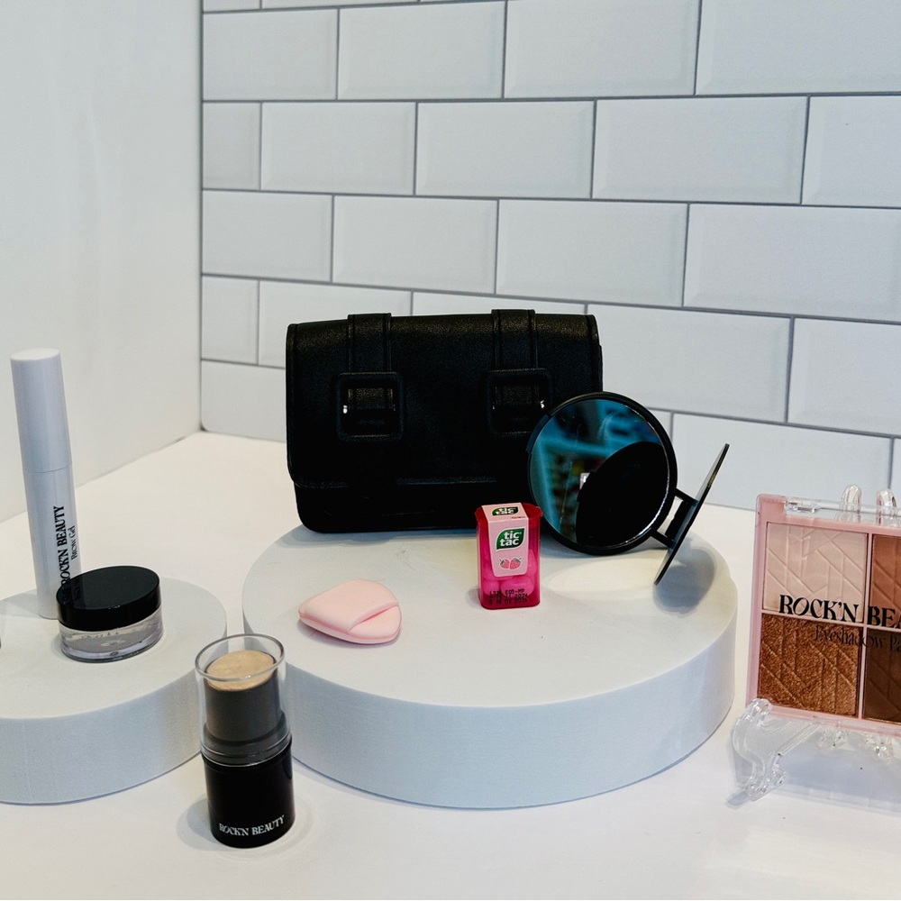 Black Mini Handbag with Beauty Accessories